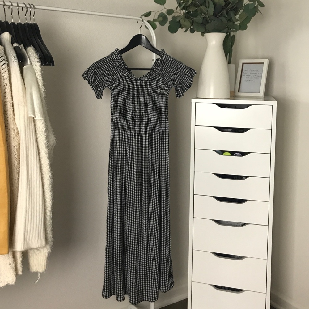 Gingham Off The Shoulder Dress